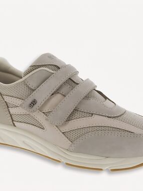 SAS TMV Easy Strap Sneaker; Taupe And Soft Pink; Leather & Mesh